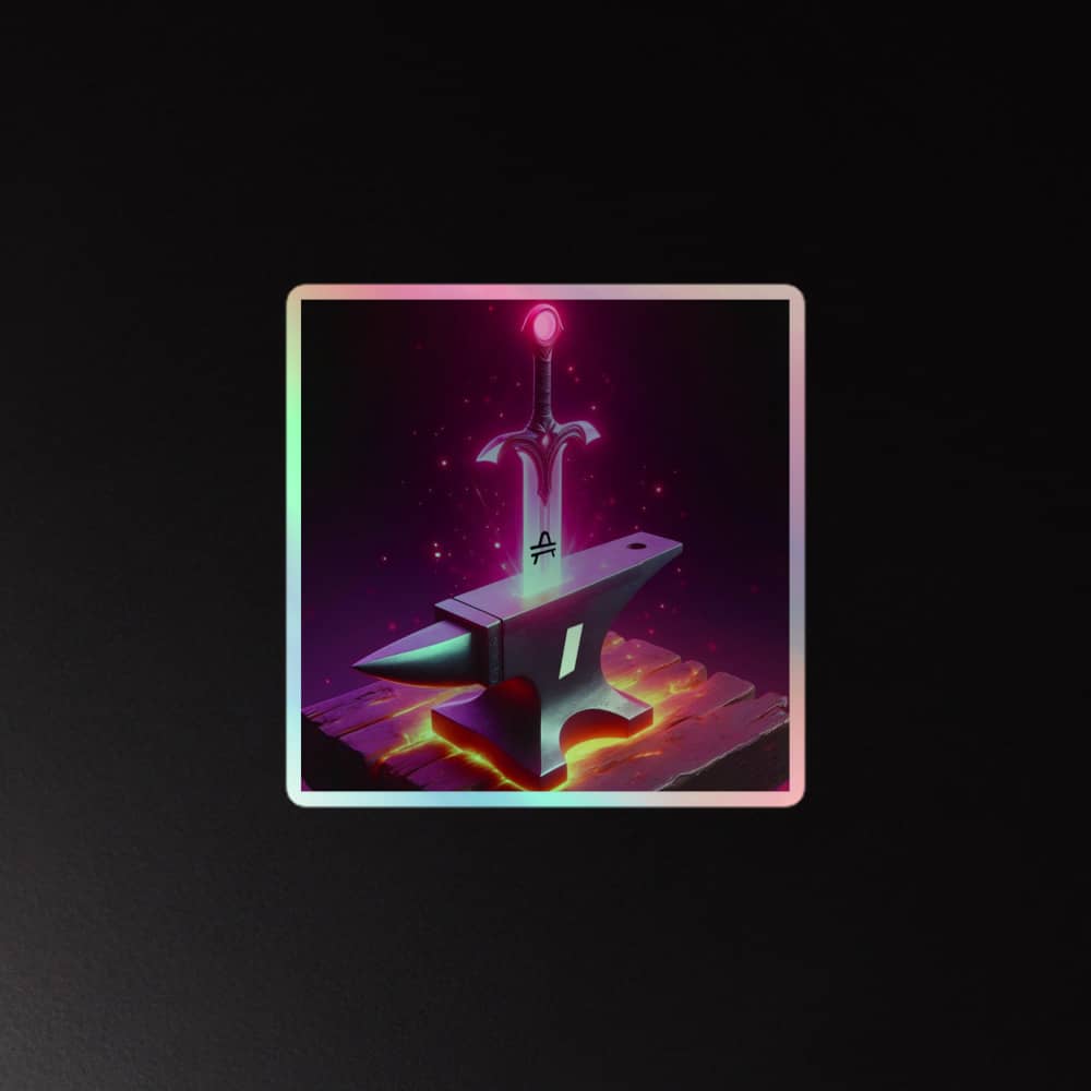 medium amp swagg amp sword in anvil holographic sticker