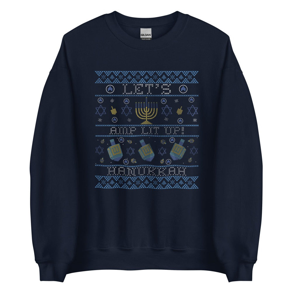 an amp swagg ugly hanukkah sweater in navy
