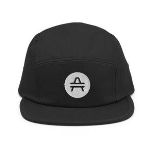 A black 5 panel cap with an AMP Token AMP swagg alt-logo