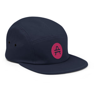 A navy 5 panel cap with an AMP Token AMP swagg alt-logo