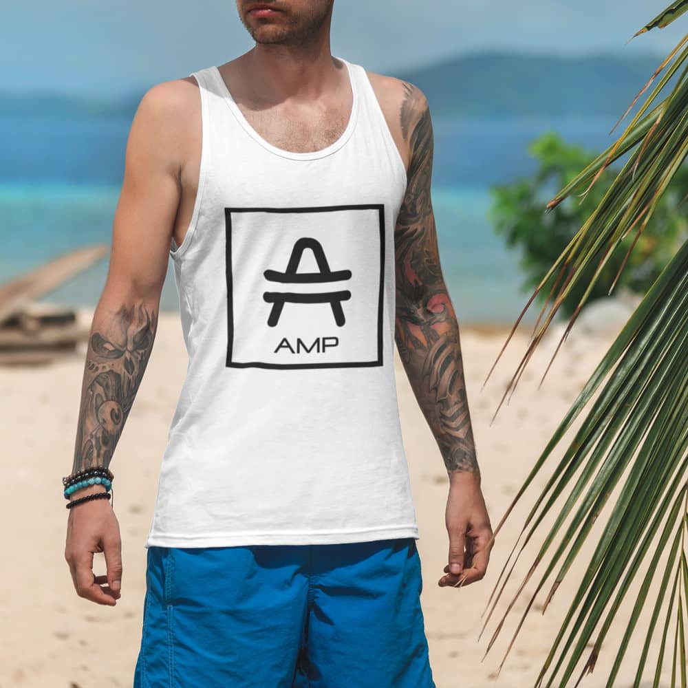 a Man rocking an AMP Swagg Vertices Tank in White