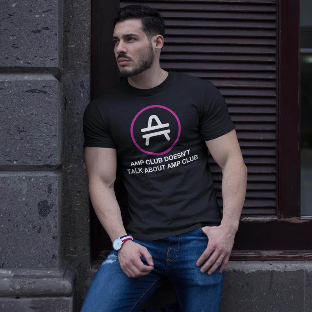 Buff guy wearing black AMP Token AMP swagg Rule#1 shirt