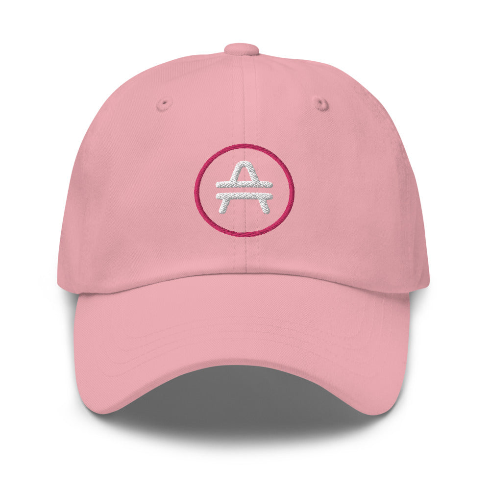 A pink AMP Token AMP Swagg alt-logo cap