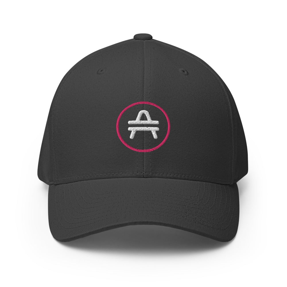 AMP Token Stenciled Alt-logo Flexfit Hat in dark grey on display