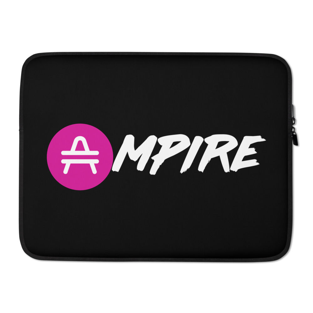 A 15" black AMP Token AMP Swagg AMPIRE laptop sleeve
