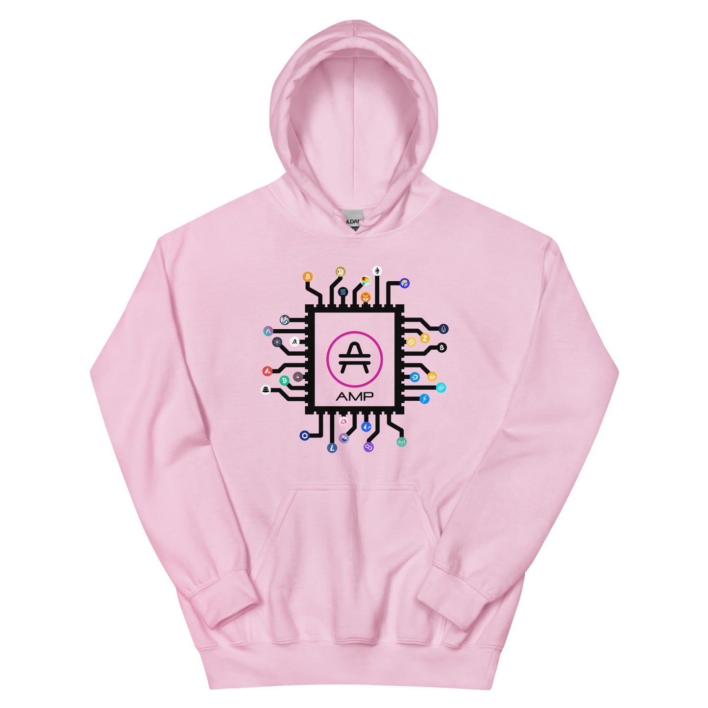 an AMP Swagg CPU hoodie in light pink