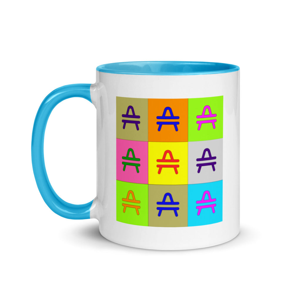 an AMP Swagg pop art mug in blue