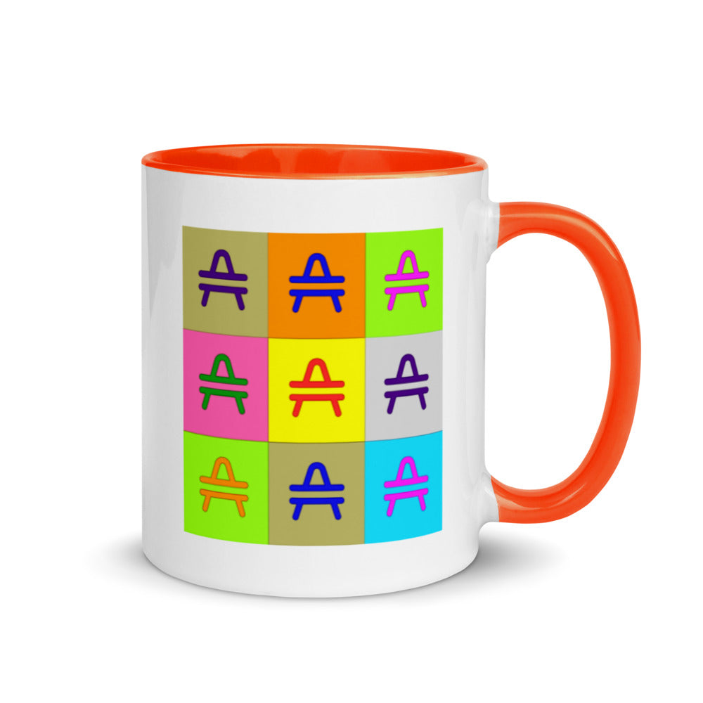an AMP Swagg pop art mug in orange