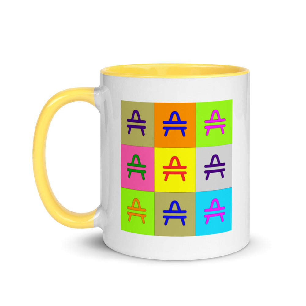 an AMP Swagg pop art mug in yellow