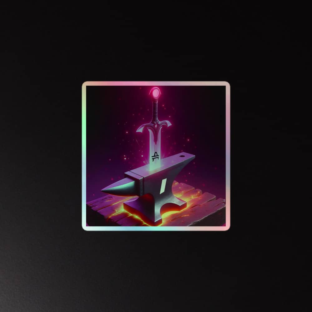 medium amp swagg amp sword in anvil holographic sticker