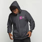 man rocking an amp swagg ampera zip hoodie in dark heather