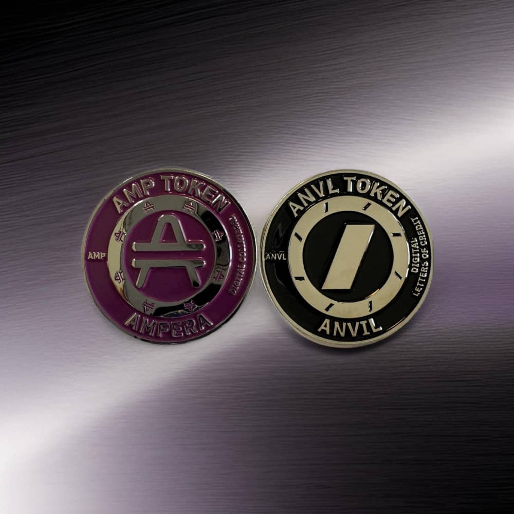 amp and anvl token front shot of coins