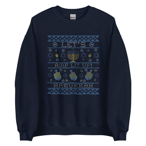 an amp swagg ugly hanukkah sweater in navy