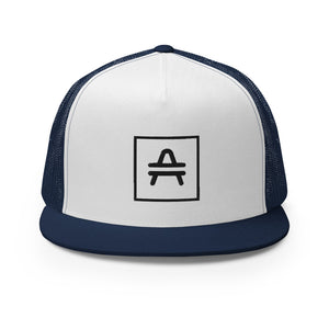 an AMP Swagg Vertices Trucker Hat in White & Navy