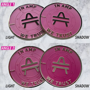 AMP Token minted coins by AMP Swagg coin comparison at different angles/lighting