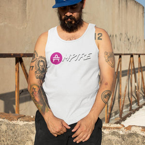 Tattooed Male wearing a white AMP Token AMP swag Ampire Tank