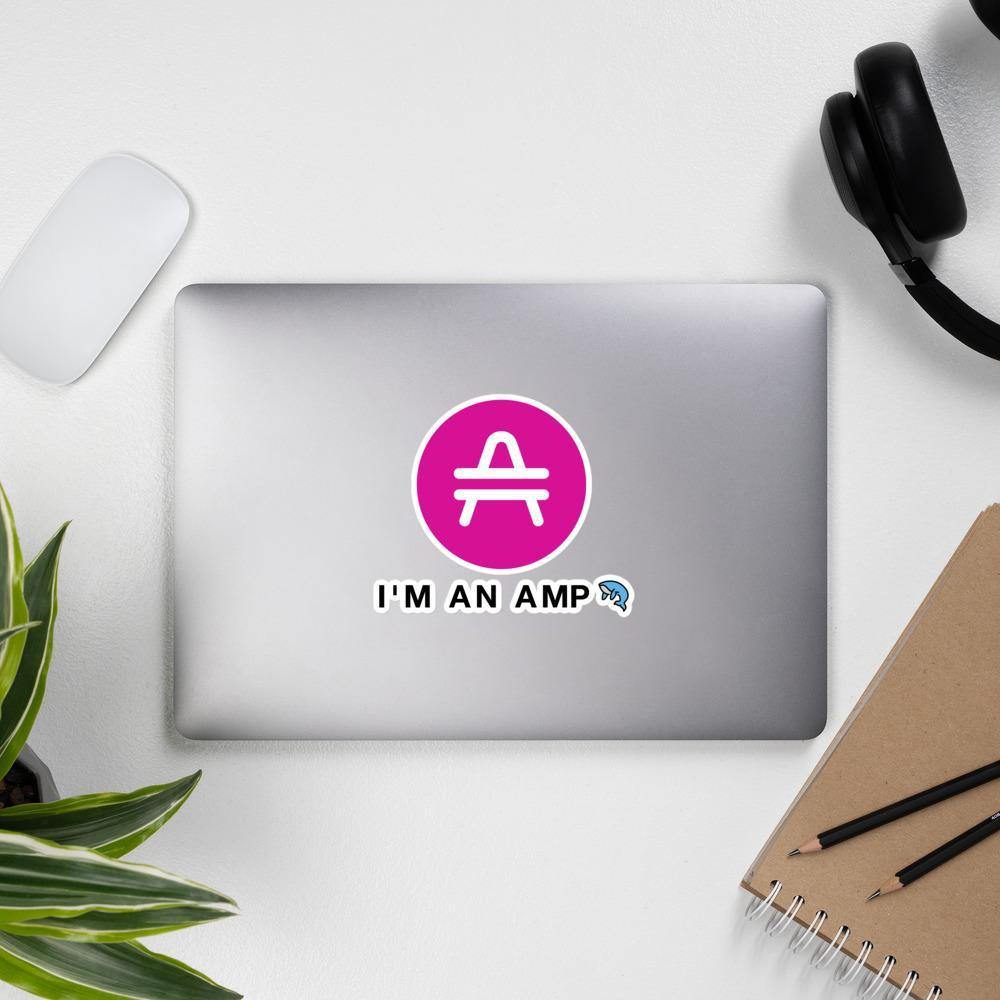 AMP Token Whale Sticker in a small size on a macbook
