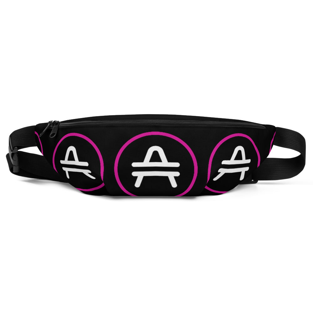 A black AMP Token AMP Swagg Stenciled Fanny Pack