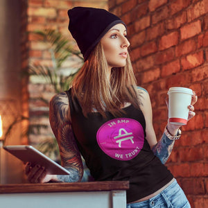 Coffee girl wearing a black AMP token AMP swagg Tank