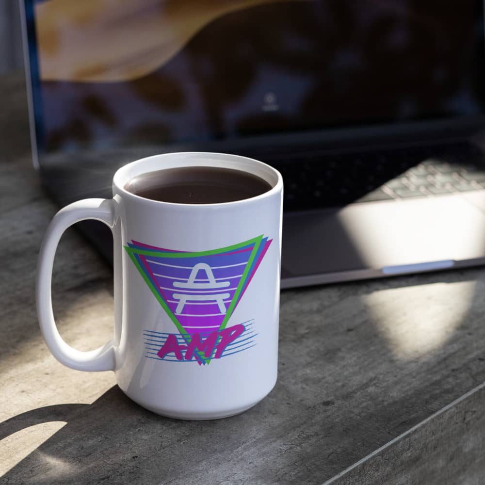 hot coffee in an AMP Swagg Retro Vice Nights Mug in White