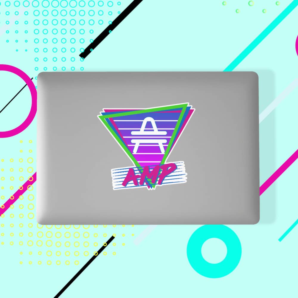 macbook pro with an AMP Swagg Retro Vice Nights Sticker