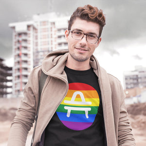 AMP Token Solid PRIDE LGBTQIA+ T-Shirt in black worn by a man