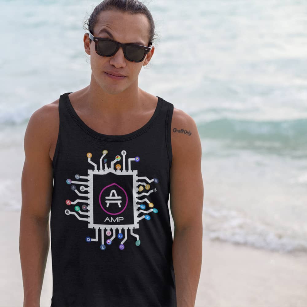 a man rocking an AMP Swagg CPU Tank in Black