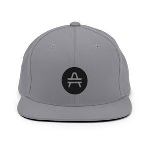 A silver AMP Token AMP swagg alt-logo snapback