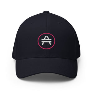 AMP Token Stenciled Alt-logo Flexfit Hat in dark navy on display