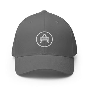 AMP Token Stenciled Alt-logo Flexfit Hat in grey on display