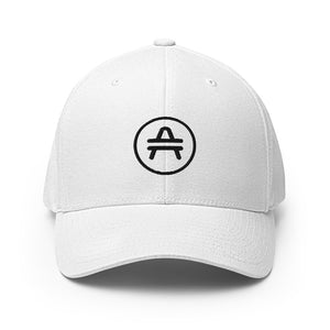 AMP Token Stenciled Alt-logo Flexfit Hat in white on display