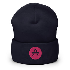 A navy AMP Token AMP swagg beanie