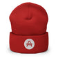 A red AMP Token AMP swagg beanie