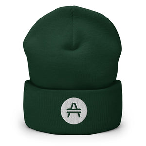 A green AMP Token AMP swagg beanie