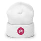 A white AMP Token AMP swagg beanie