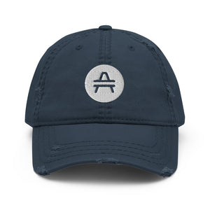 AMP Token Solid Alt-logo Distressed Hat in navy on display