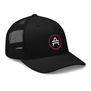 A black AMP Token AMP swagg alt-logo Trucker hat