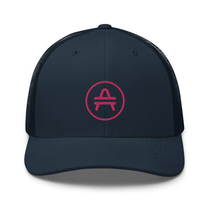 A navy AMP Token AMP swagg alt-logo Trucker hat
