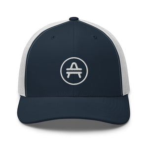 A navy/white AMP Token AMP swagg alt-logo Trucker hat