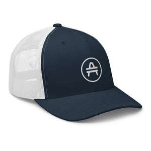 A navy/white AMP Token AMP swagg alt-logo Trucker hat