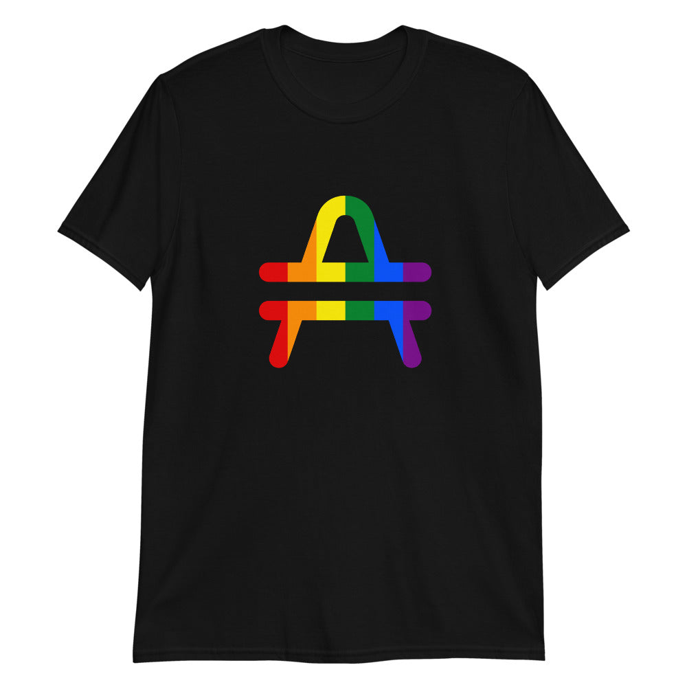 AMP Token Inverse PRIDE T-Shirt in black worn on display