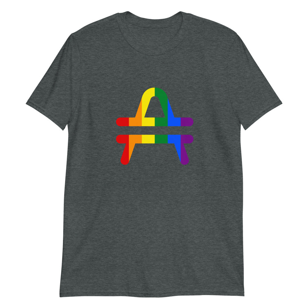 AMP Token Inverse PRIDE T-Shirt in dark grey worn on display