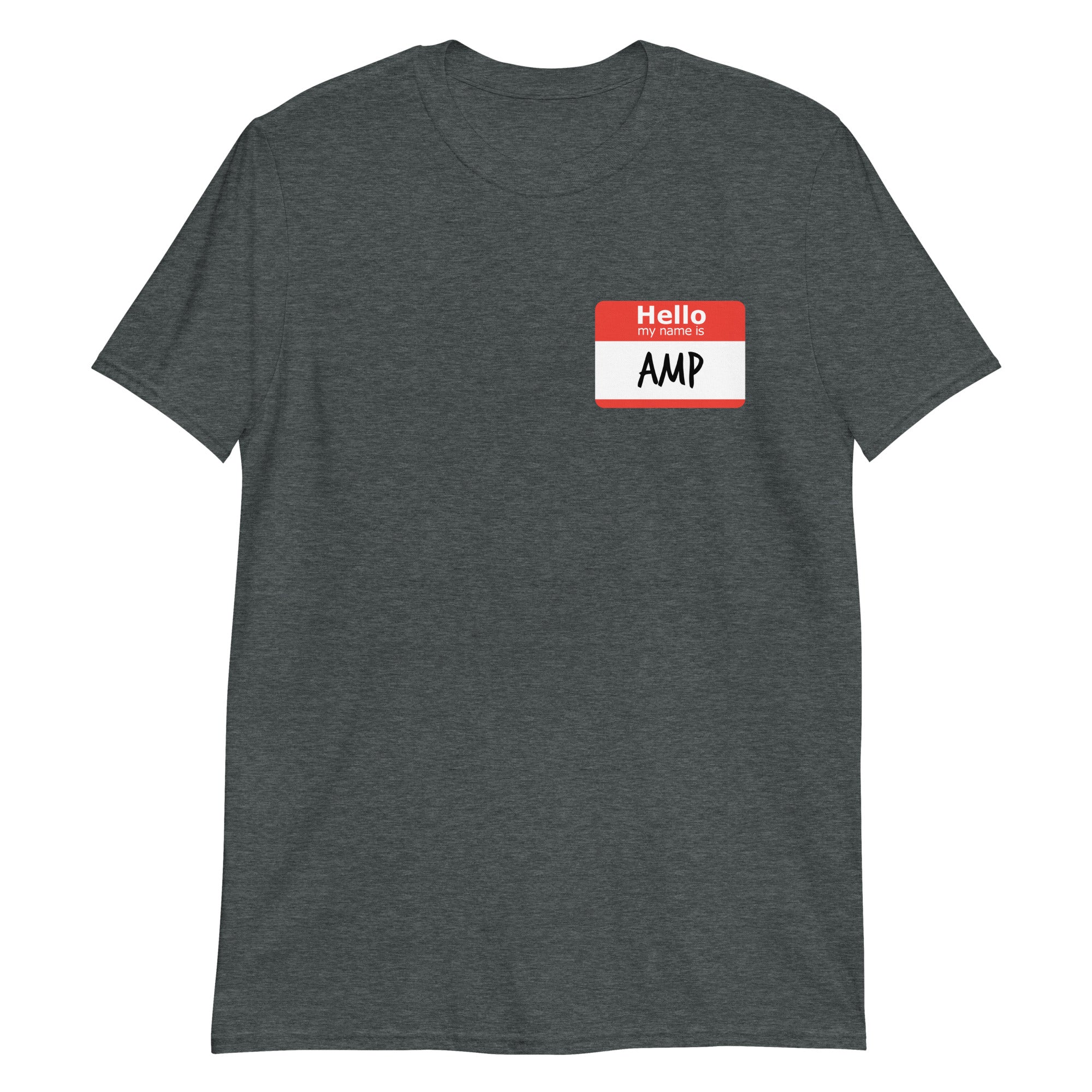 an AMP Swagg Hello QR t-shirt in dark heather