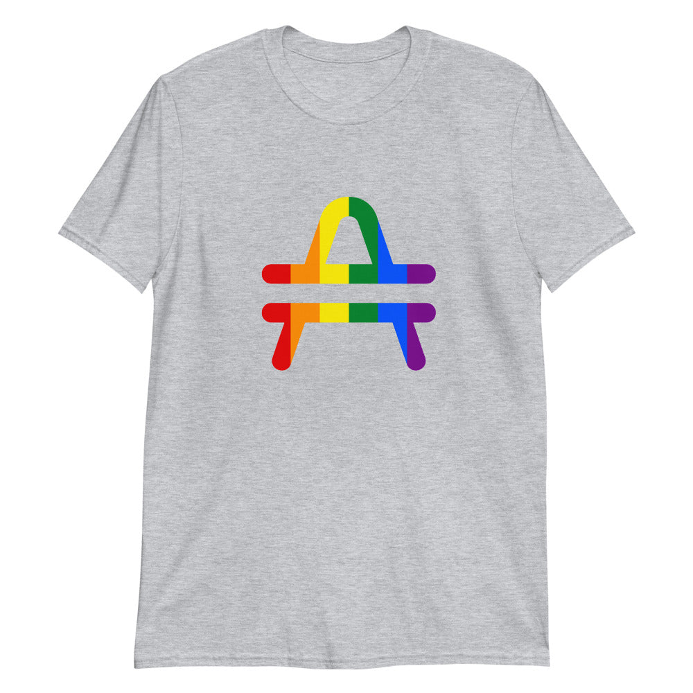 AMP Token Inverse PRIDE T-Shirt in grey worn on display