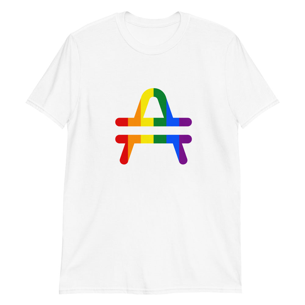 AMP Token Inverse PRIDE T-Shirt in white worn on display