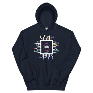 an AMP Swagg CPU hoodie in navy