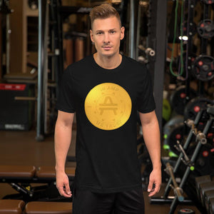 Cool guy Wearing AMP Token 2D AMP rendering Shirt in a black color