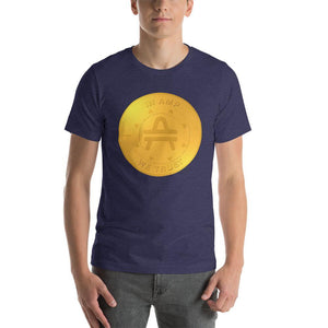 Young guy Wearing AMP Token 2D AMP rendering Shirt in a dark navy color