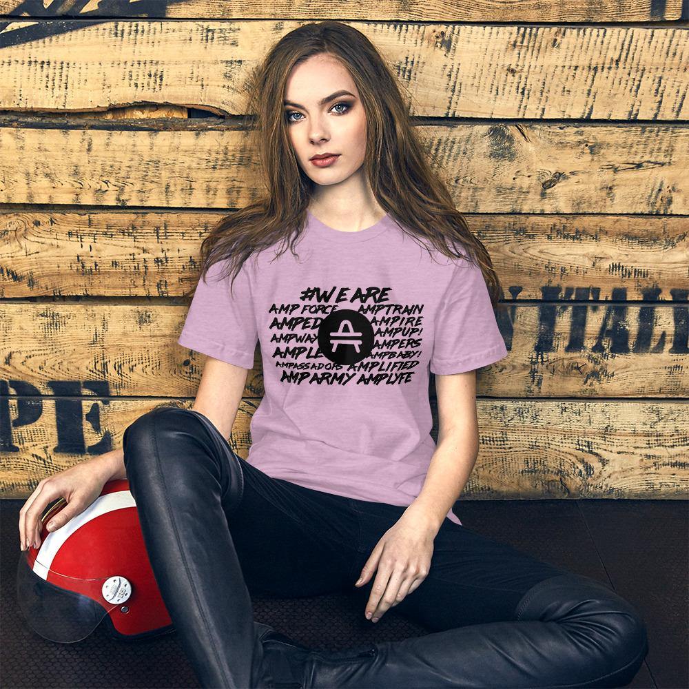 Skater woman in a pink lilac AMP Token Amp swagg Tee