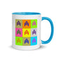 an AMP Swagg pop art mug in blue